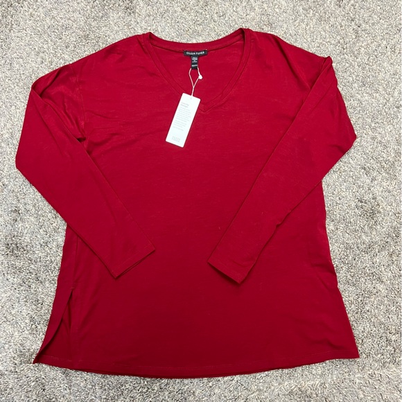 Eileen Fisher Tops - Eileen Fisher shirt Womens XXS red long sleeve v-neck tunic business casual